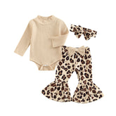 Leopard Print Girls Bell Bottom Set - 3 Pieces